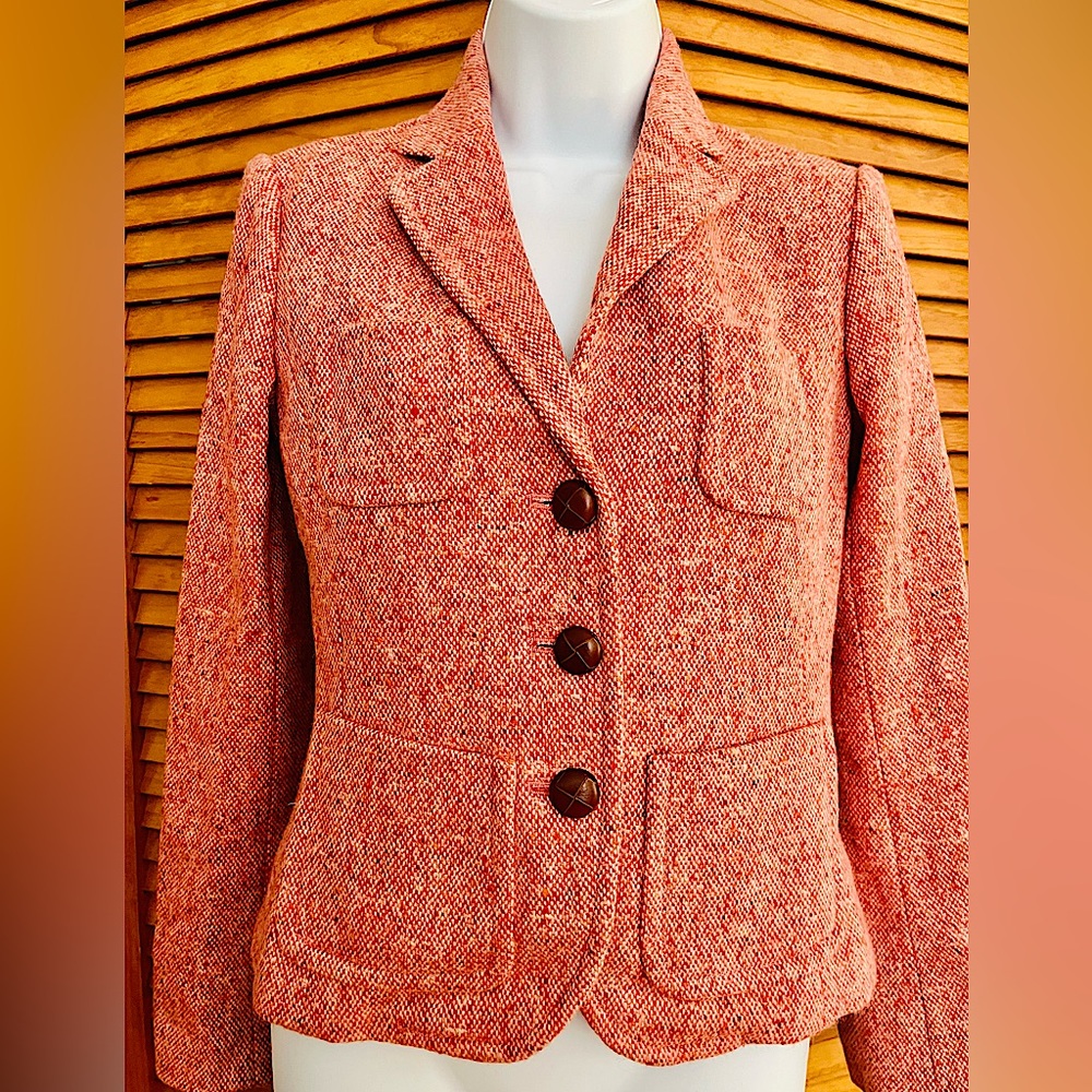 J crew NWOT wool (84%) leather buttons (3) blazer brick tweed lapels fully lined